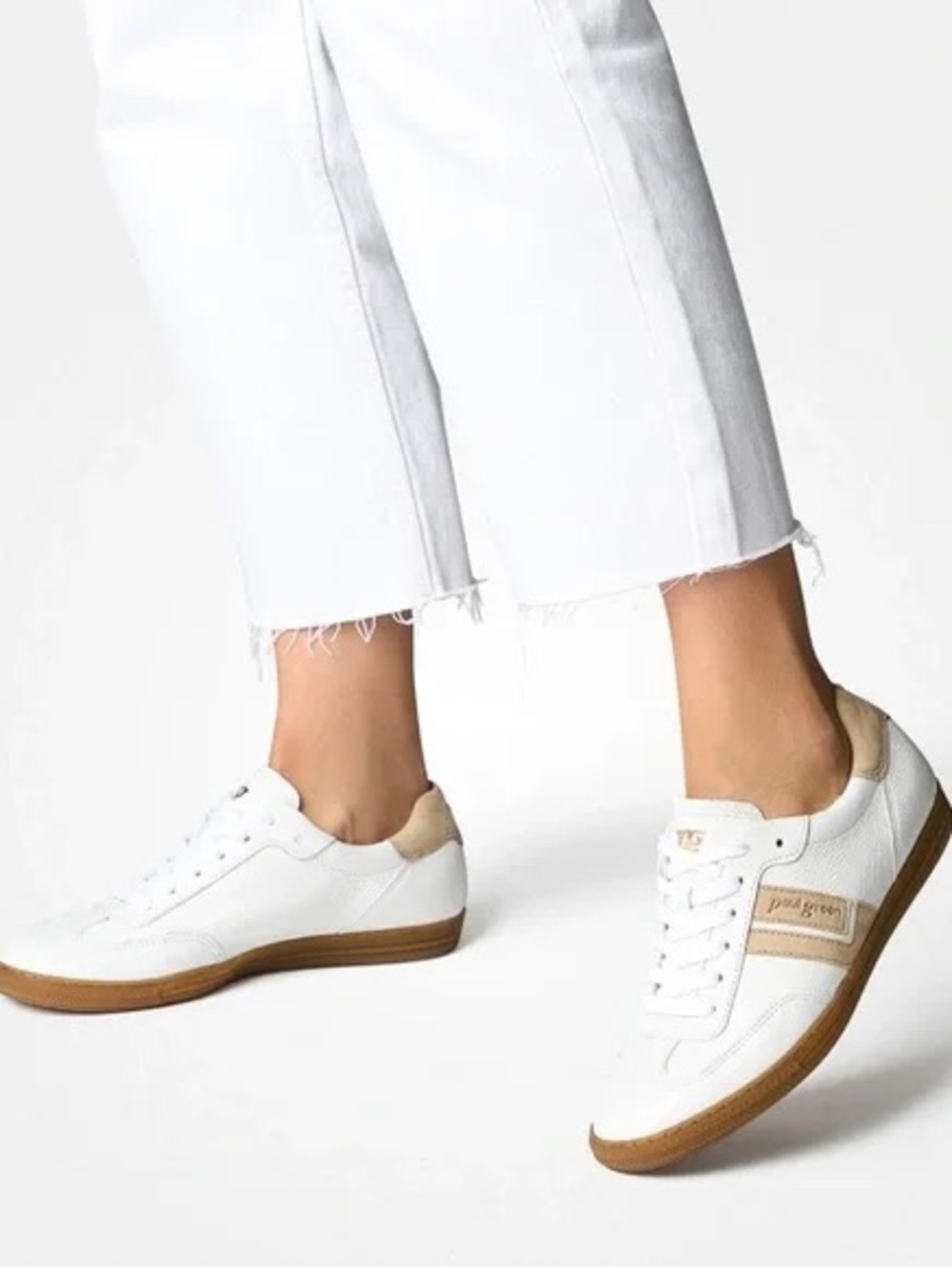 Paul Green White and Tan Leather Sneakers